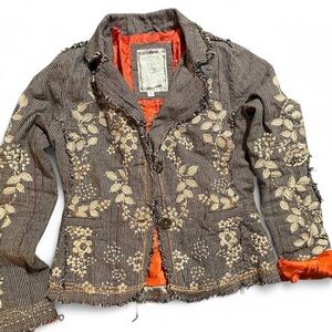 Embroidered Women's Jacket - Brown Floral Design